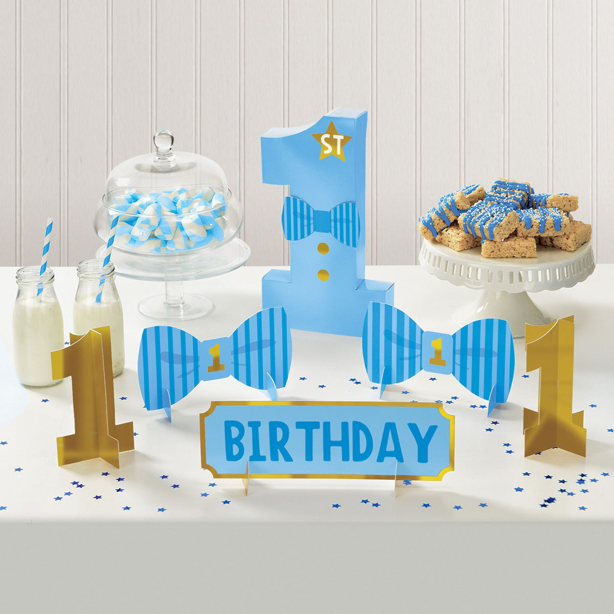 1st Birthday Table Decorating Kit, Blue/Gold, 13-inch, 6-pk