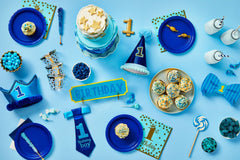 1st Birthday Table Decorating Kit, Blue/Gold, 13-inch, 6-pk