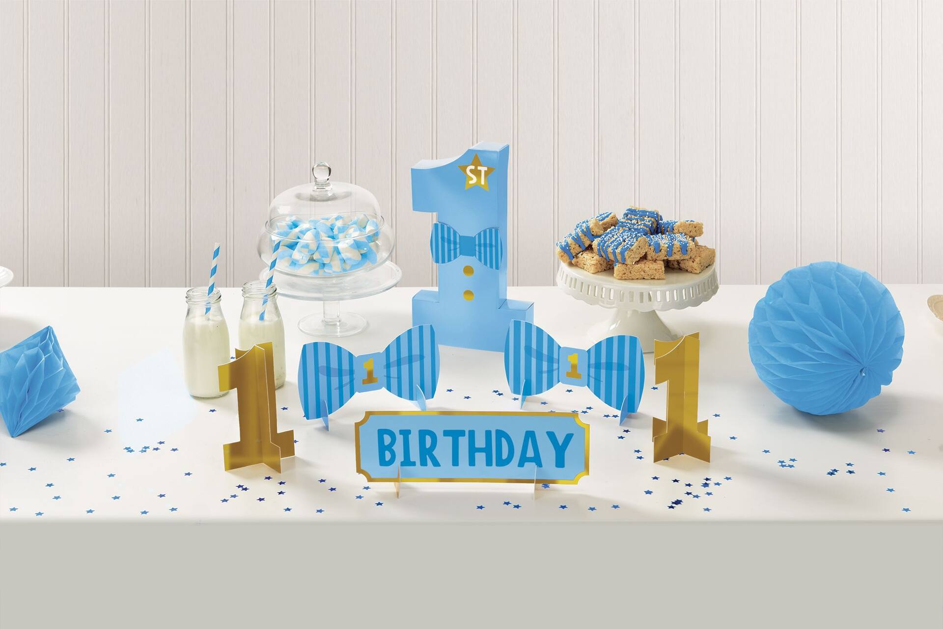 1st Birthday Table Decorating Kit, Blue/Gold, 13-inch, 6-pk