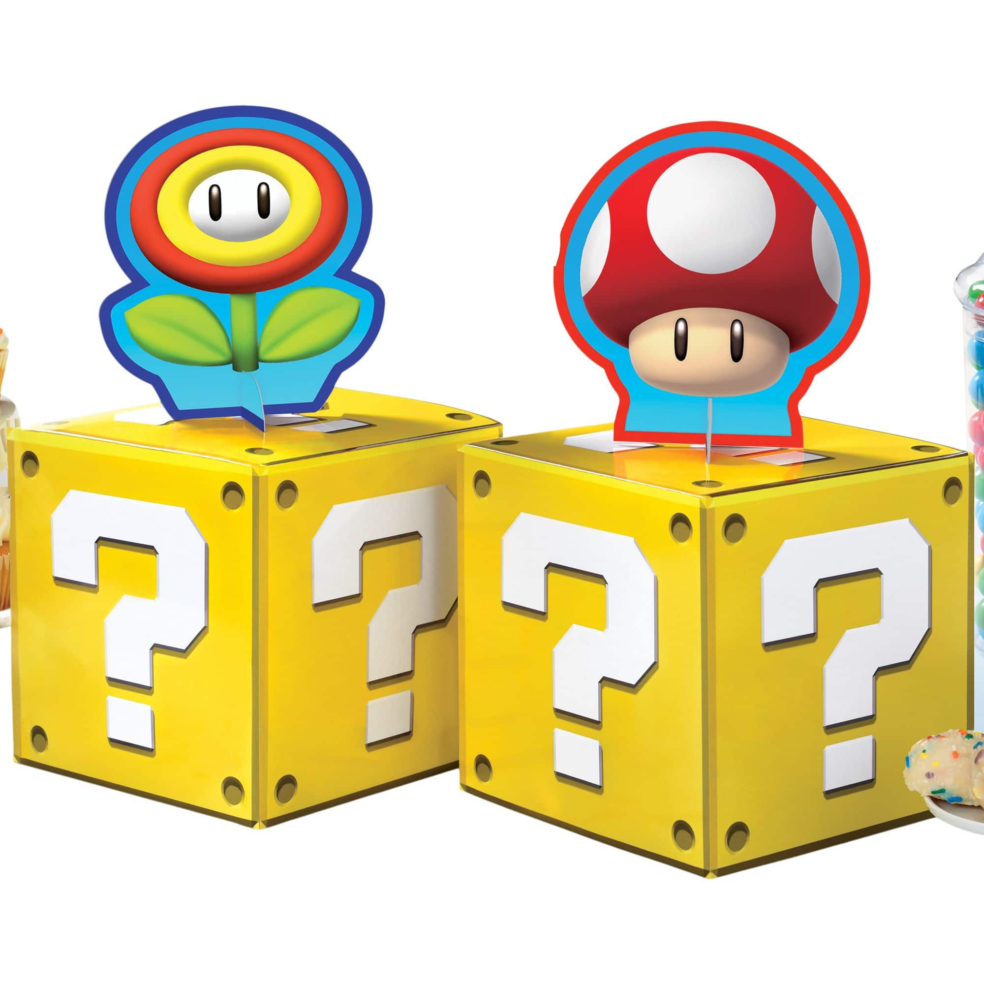 Super Mario Bros Mushroom Sign Centerpieces, Red/Yellow, 12 inch, 4-pk
