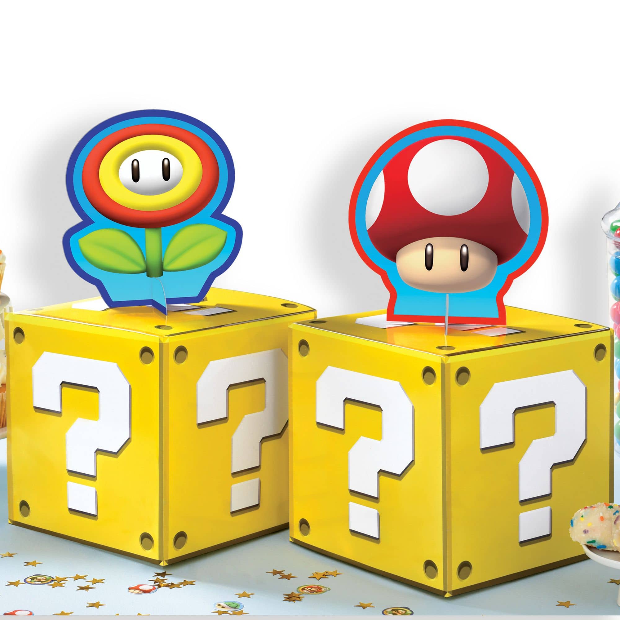 Super Mario Bros Mushroom Sign Centerpieces, Red/Yellow, 12 inch, 4-pk