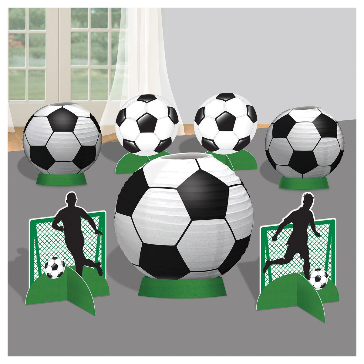 Soccer Sign Table Centerpiece Decorations, Black/White, 9.5-inch, 8-pk