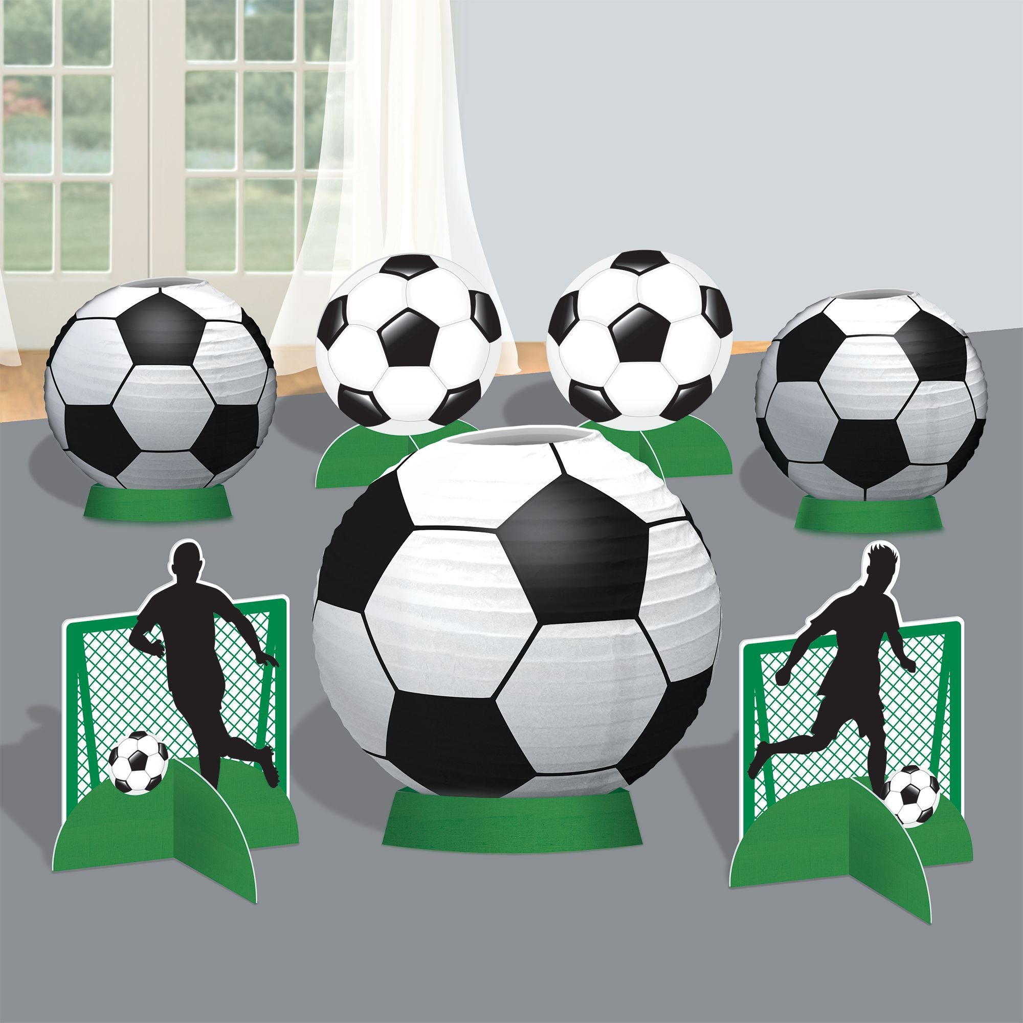 Soccer Sign Table Centerpiece Decorations, Black/White, 9.5-inch, 8-pk