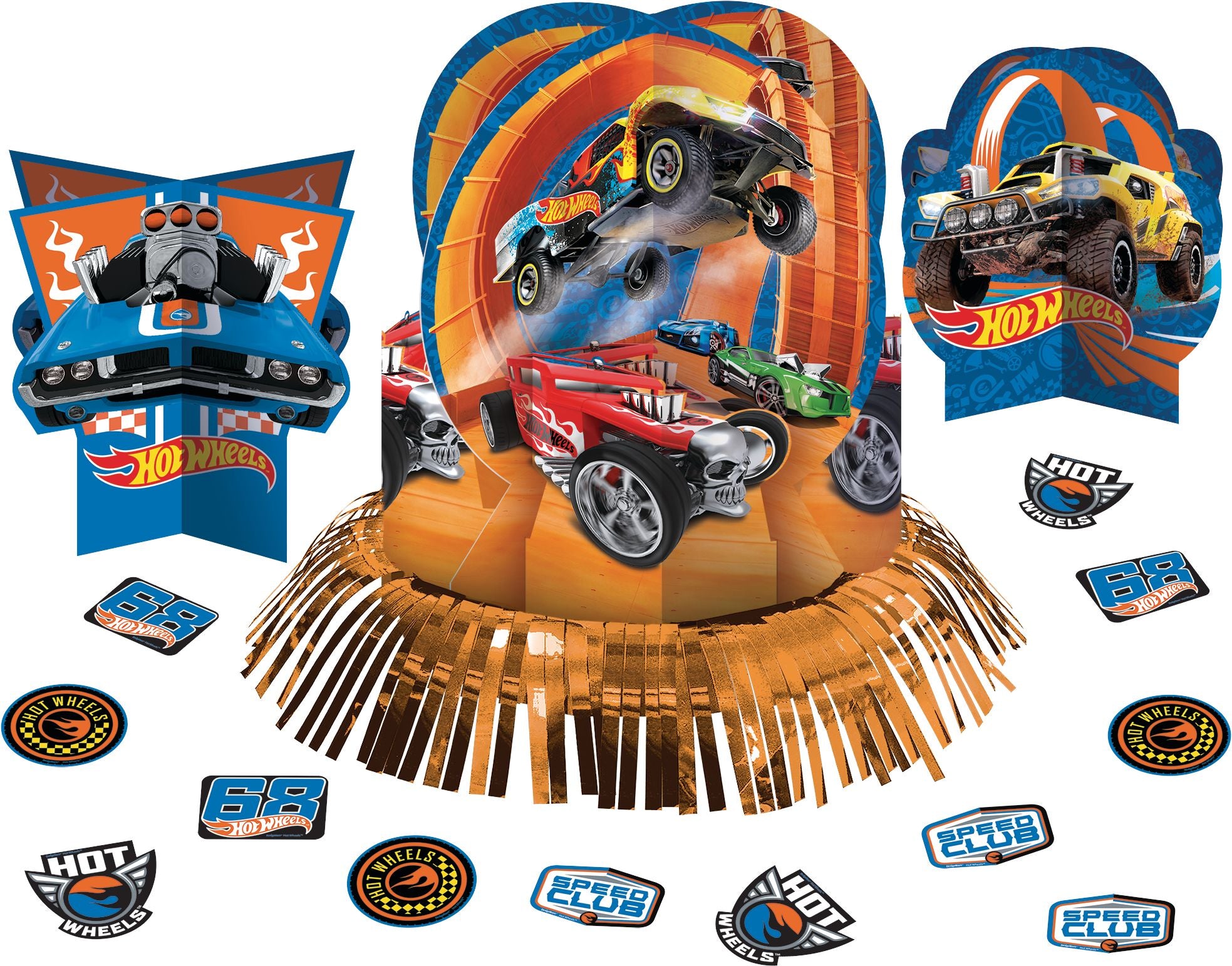 Hot Wheels Table Decorating Kit Centerpieces, Orange/Blue, for Birthday Party