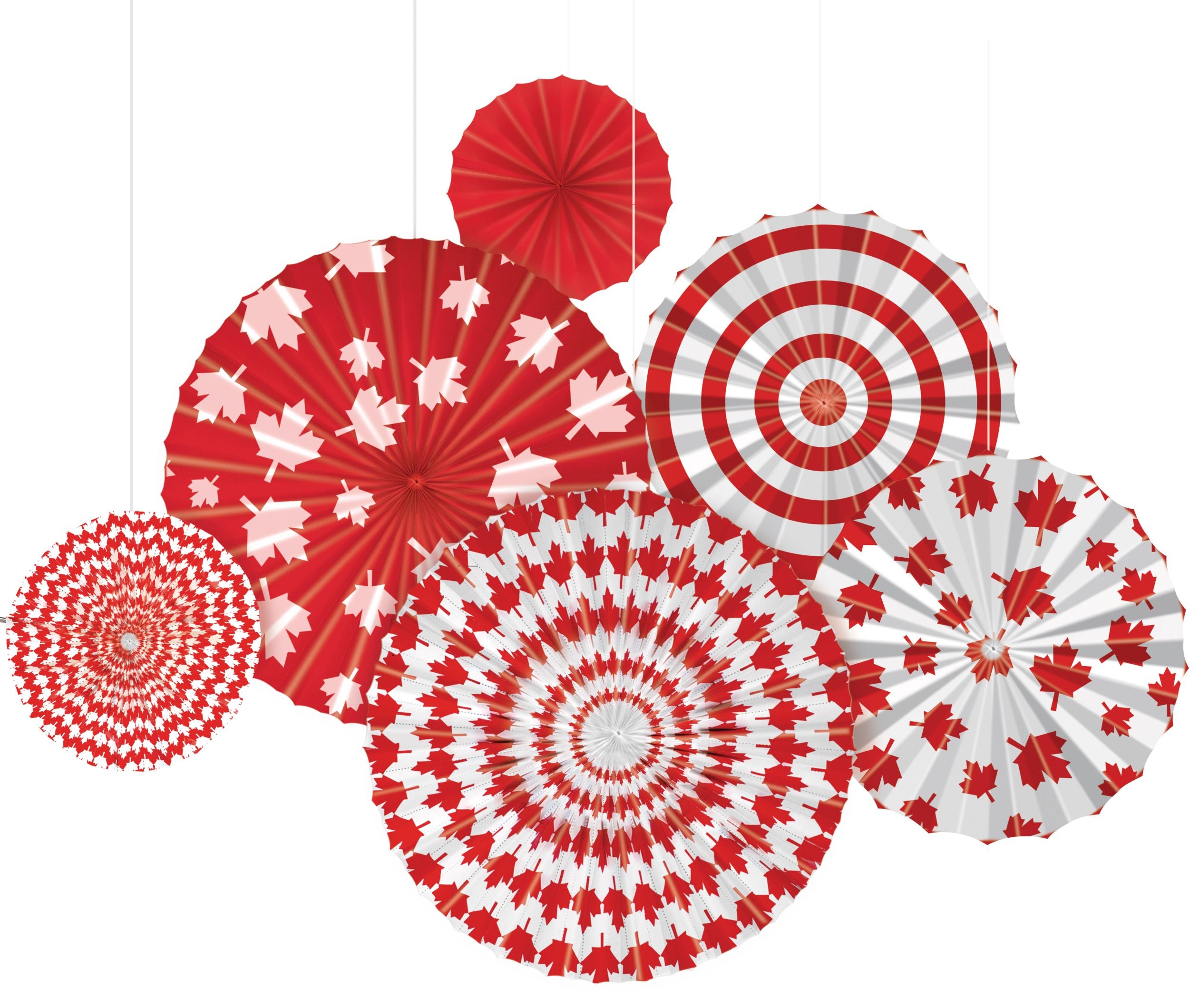 Canada Day Maple Leaf Fan Decorations, Red, 16-inch, 6-pk