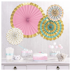 Gold/Pastel Fan Decorations, 16-inch, 4-pk