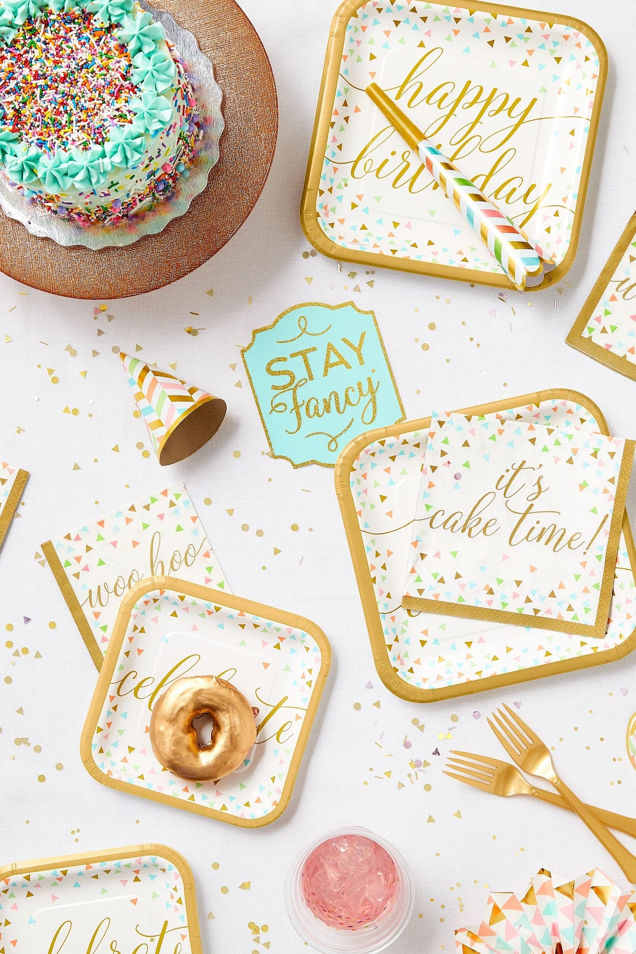 Gold/Pastel Fan Decorations, 16-inch, 4-pk