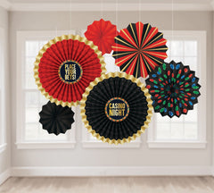 Roll the Dice Casino Night Fan Decorations, Red/Black/Gold, 16-inch, 6-pk