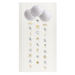 Happy Birthday Honeycomb Hanging Decorations, Gold/Silver, 4-ft, 3-pk