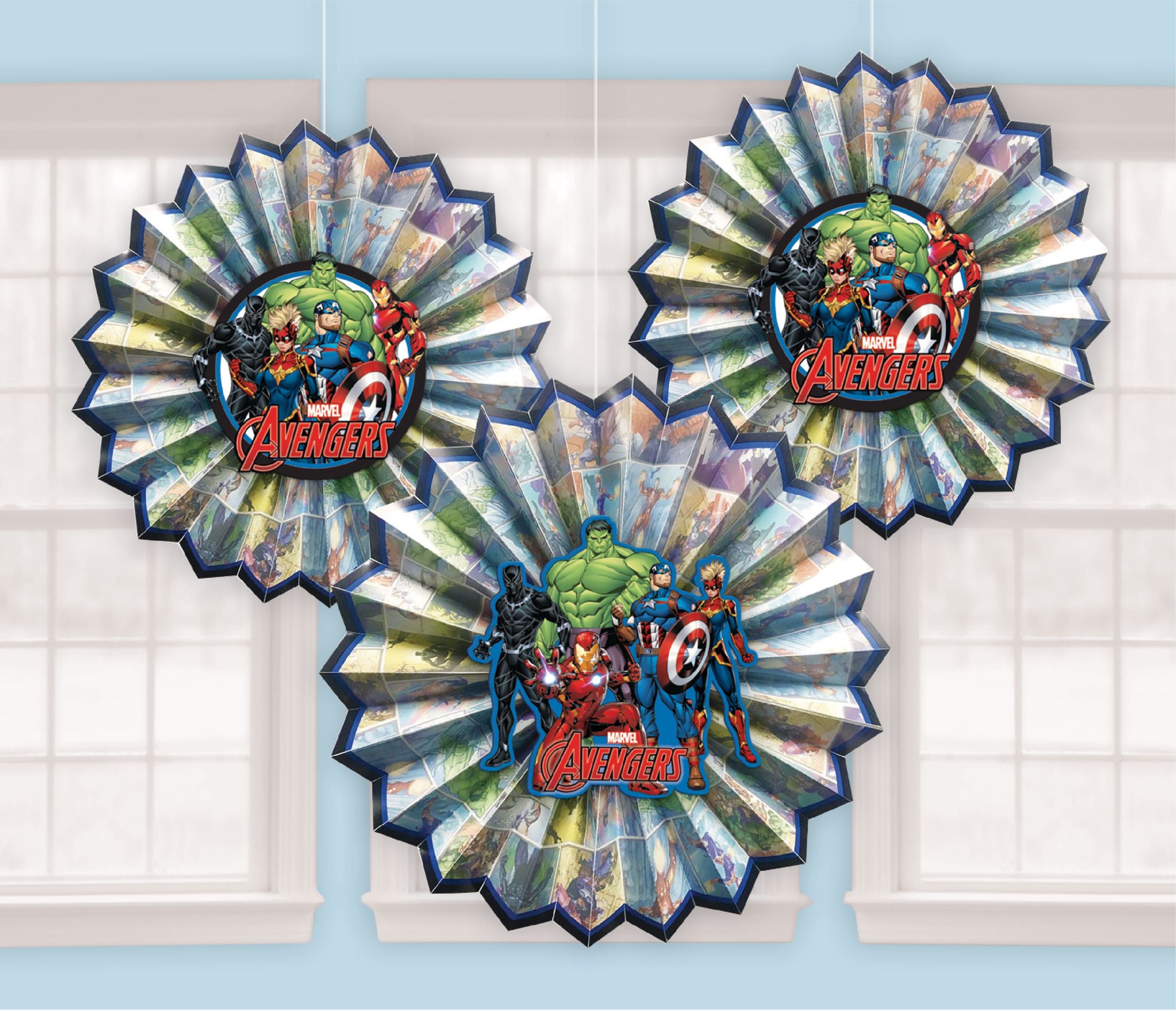 Disney Marvel Avengers Fan Decorations, Re/Blue, 12-inch, 3-pk