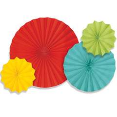 Vibrant Rainbow Paper Fan Decorations, 4-pcs