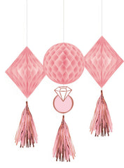 Blush Bride Honeycomb Decorations, Blush/Rose Gold, 19-inch, 3-pk