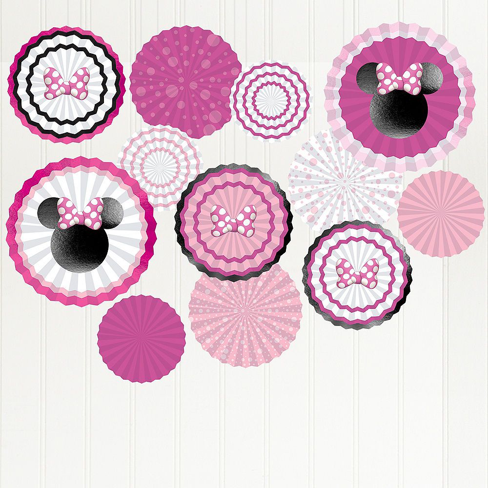 Disney Minnie Mouse Fan Decorations, Pink, 15.75 inch, 17-pk