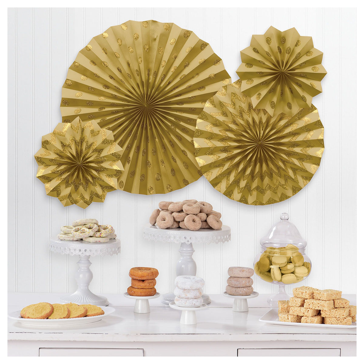 Fan Decorations, Gold, 16-inch, 9-pk