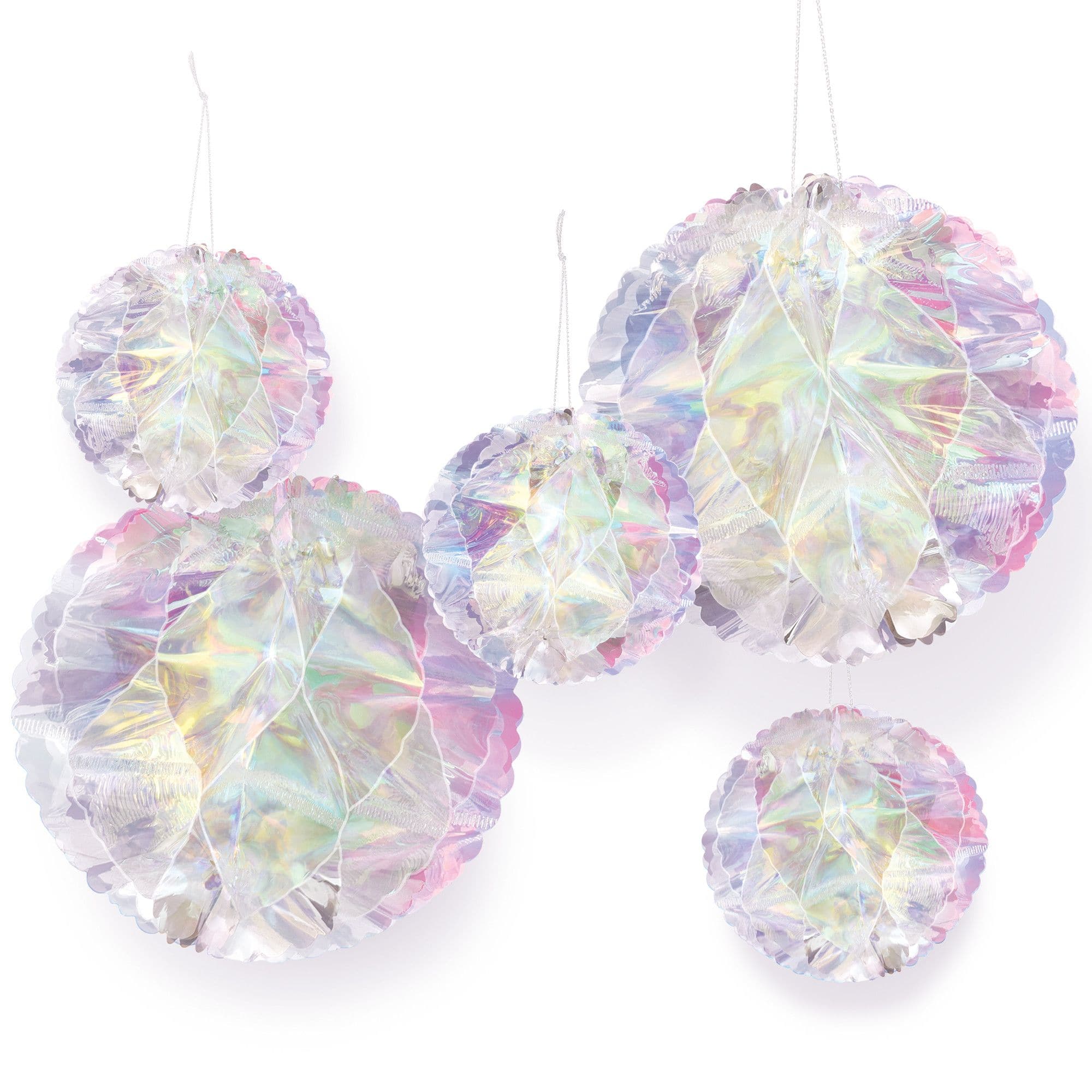 Luminous Iridescent Honeycomb Hanging Decorations, 5 inch, 5-pk