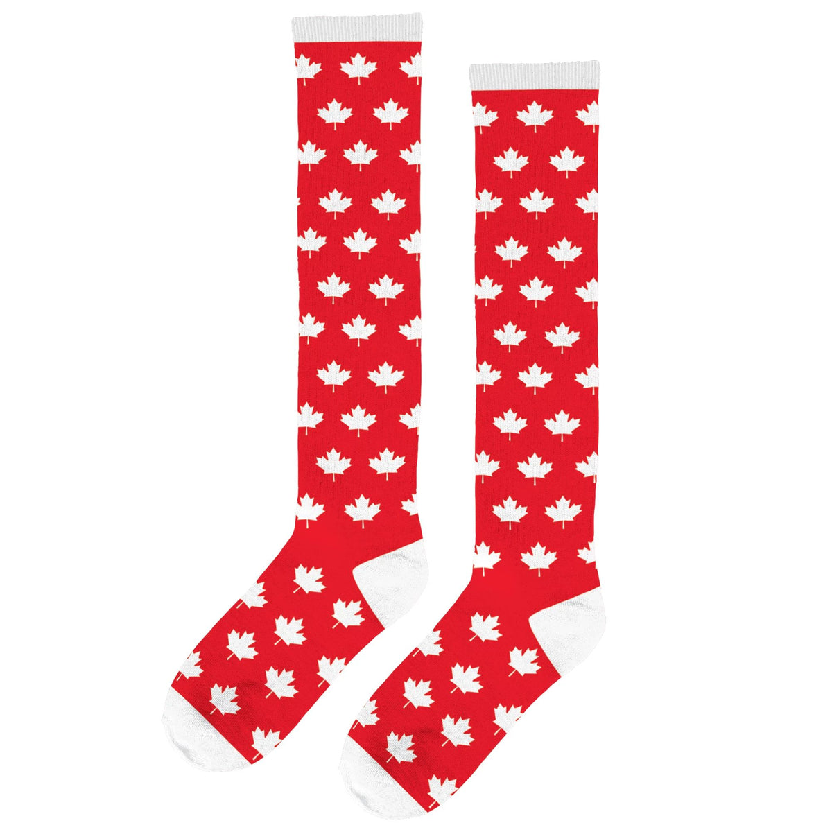 Adult Maple Leaf Knee-High Socks, Red/White, One Size, 2-pcs