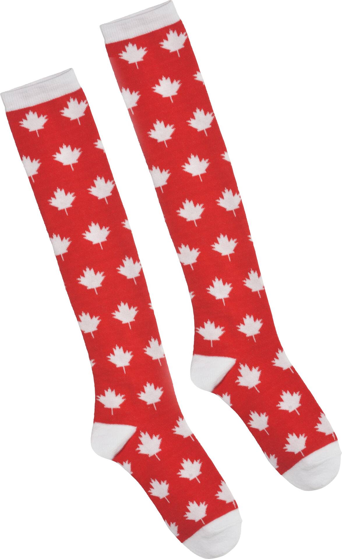 Adult Maple Leaf Knee-High Socks, Red/White, One Size, 2-pcs