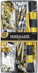 New Year Horns & Blowouts, Black/Gold/Silver, Striped, 50-pk