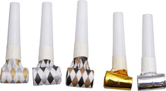 New Year Horns & Blowouts, Black/Gold/Silver, Striped, 50-pk