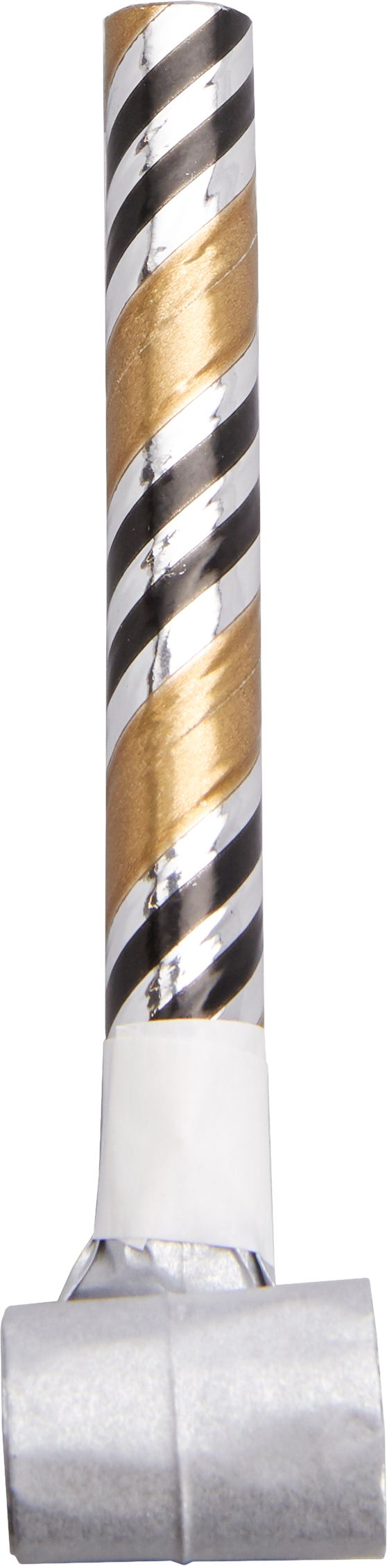 New Year Horns & Blowouts, Black/Gold/Silver, Striped, 50-pk