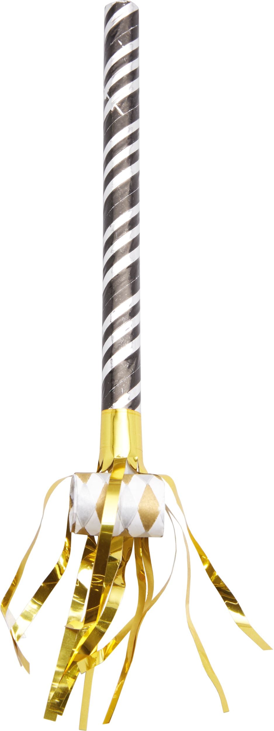 New Year Horns & Blowouts, Black/Gold/Silver, Striped, 50-pk