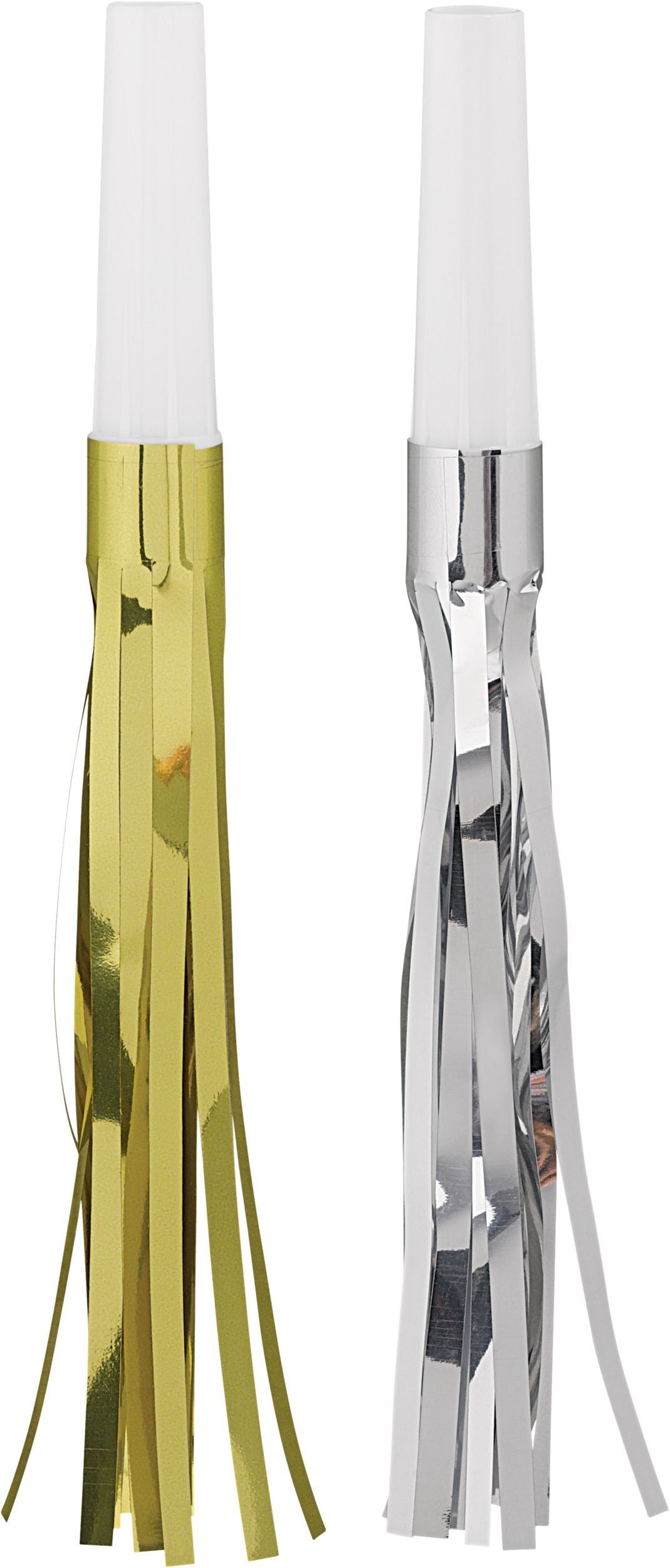 Metallic Blowout Noisemakers, Gold/Silver, 7-inch, 30-pk