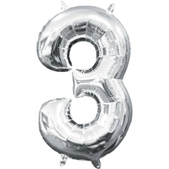 Silver Foil Metallic Number 3 Balloon