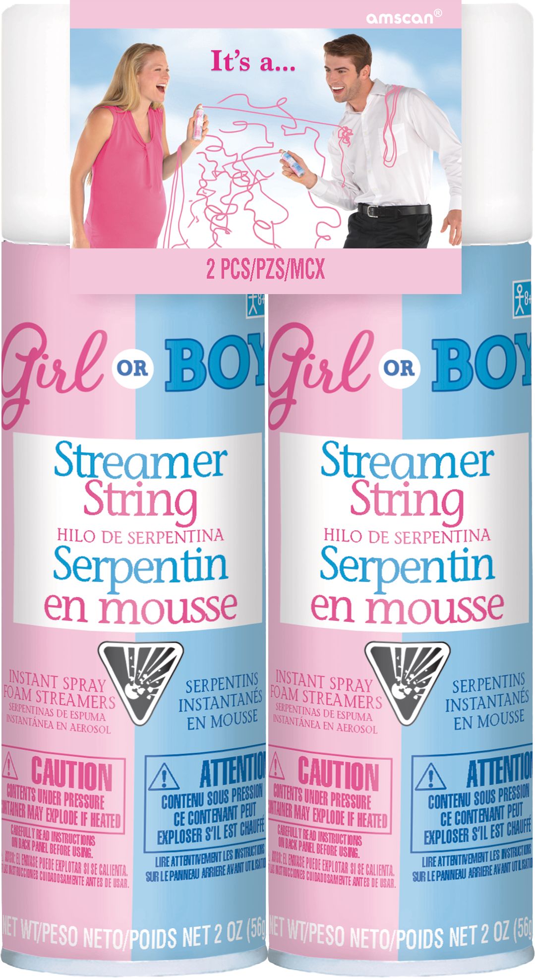 Silly Streamer String Decoration, Pink, 2-pk, for Gender Reveal