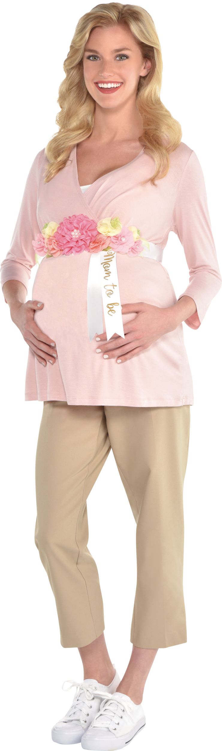 Mom to Be Floral Bump Sash, White/Pink, One Size