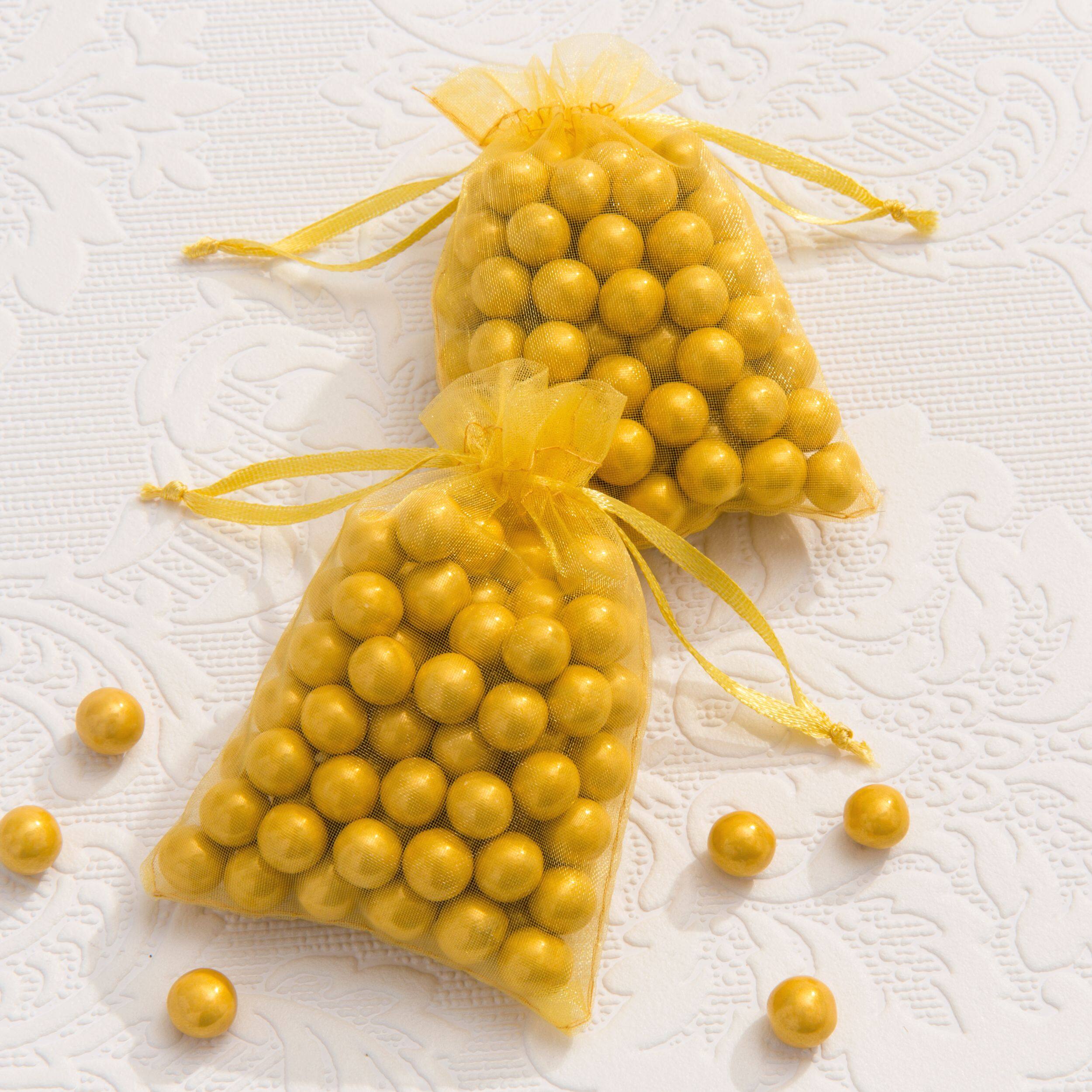 Elegant Gold Mesh Favor Bags, 4-inch, 24 Pack