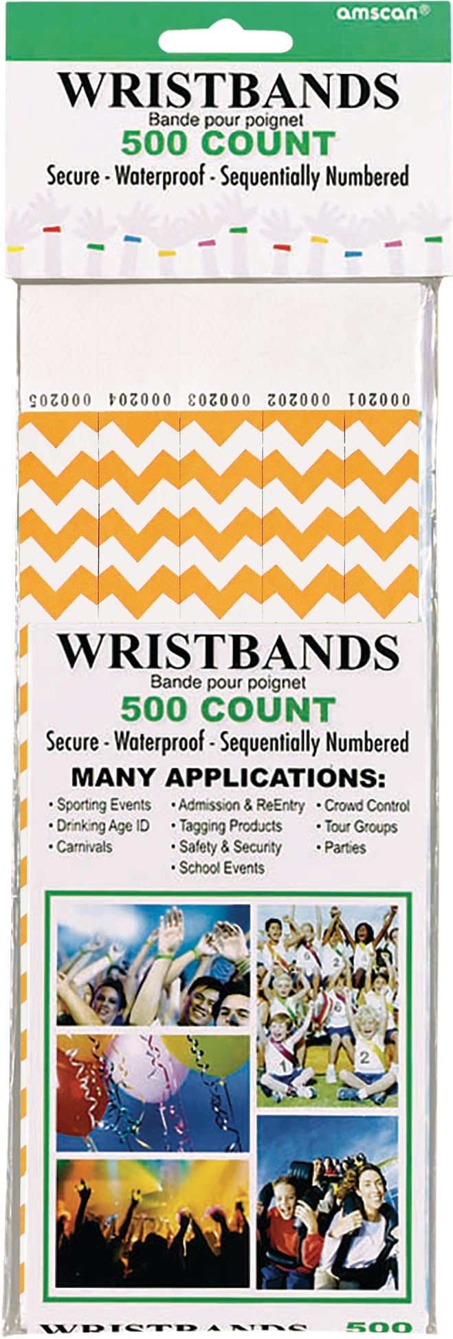 Waterproof Chevron Wristbands, Orange, 10-inch, 500-pk