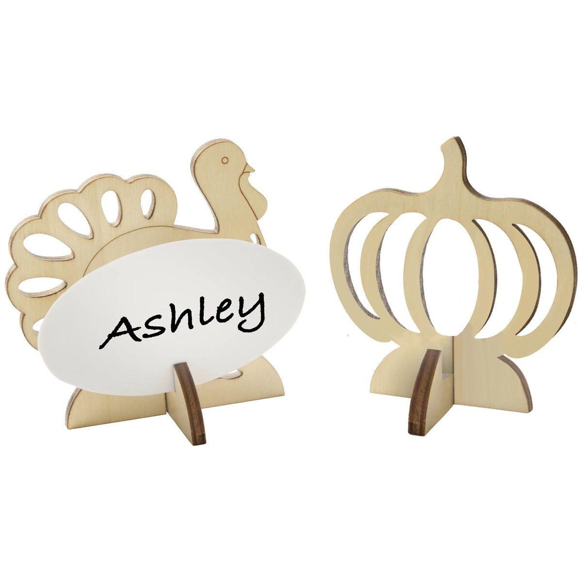 Pumpkin & Turkey Wooden Nametag Holders, Brown, 2.75-inch, 18-pk