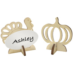 Pumpkin & Turkey Wooden Nametag Holders, Brown, 2.75-inch, 18-pk