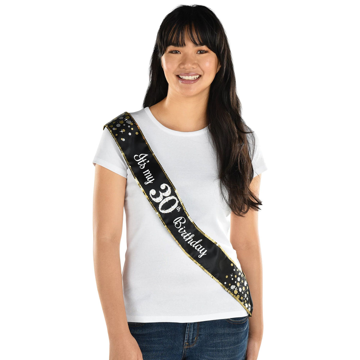 Black & Silver "It's My 30th Birthday" Sash, 30-inch