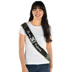 Black & Silver "It's My 30th Birthday" Sash, 30-inch