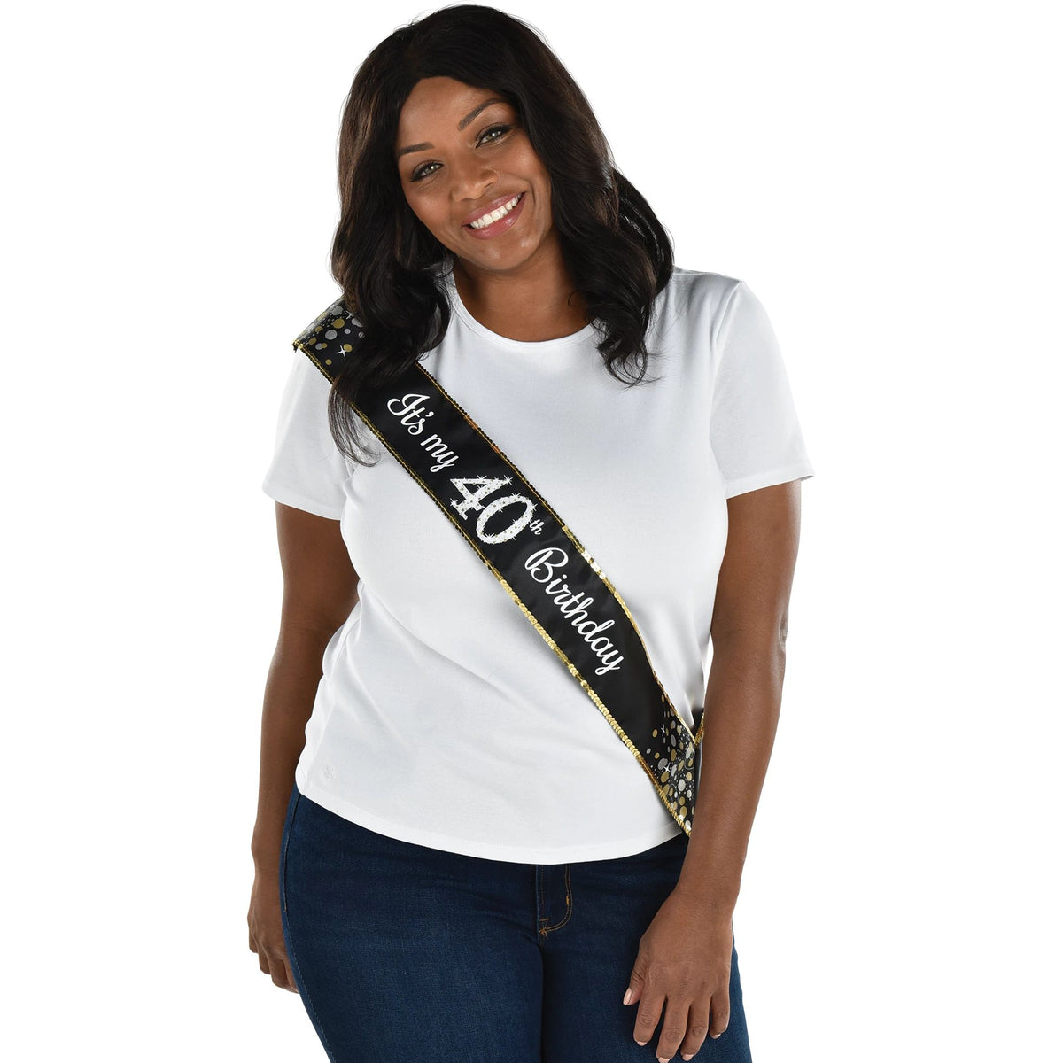 Black & Silver 40th Birthday Sparkling Celebration Sash, 30-inch