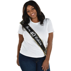 Black & Silver 40th Birthday Sparkling Celebration Sash, 30-inch