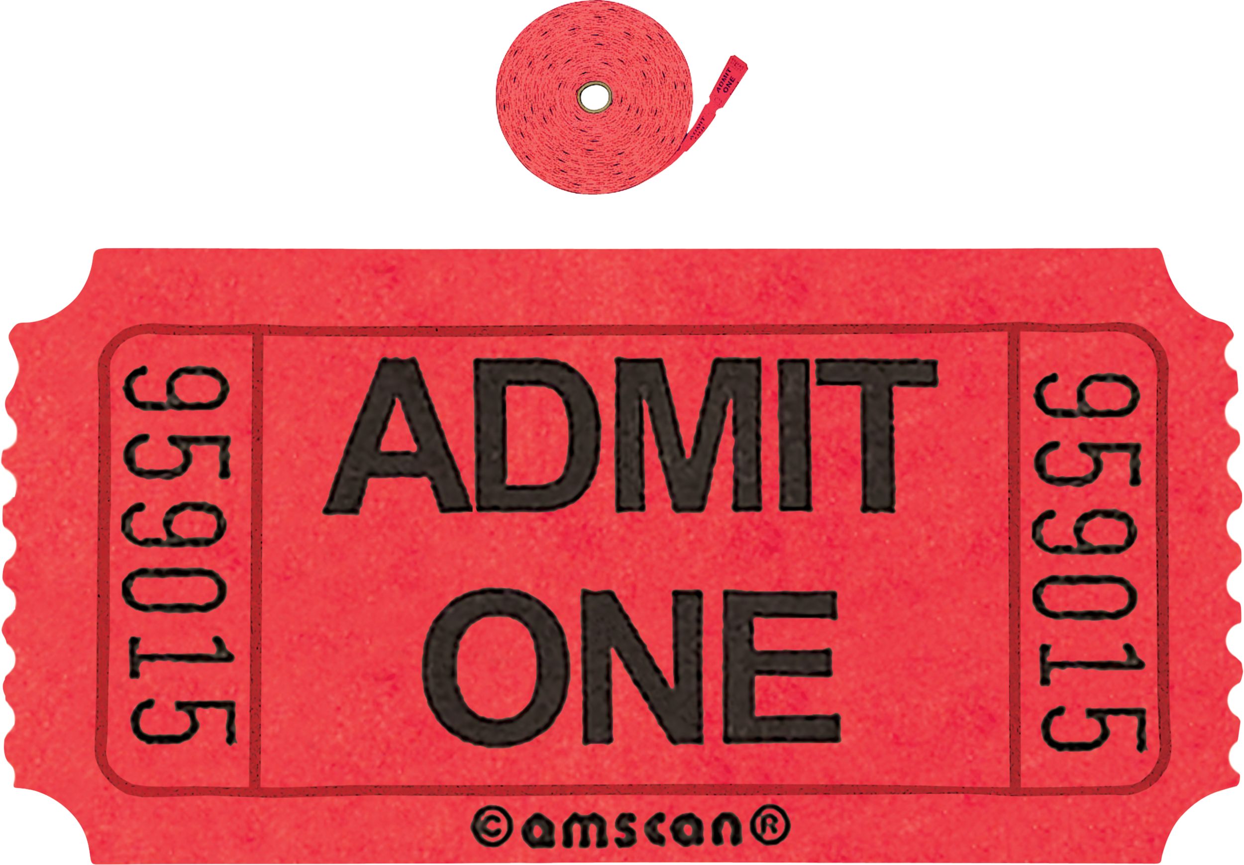 Yellow "Admit One" Ticket Roll, 2-inch, 1000 Pairs
