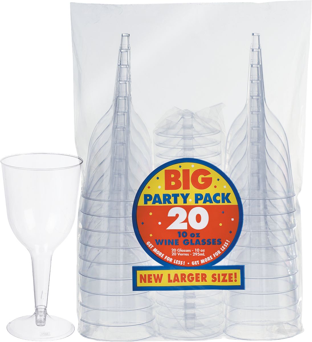 Plastic Reusable Wine Glasses, Clear, 11-ounce, 20-pk