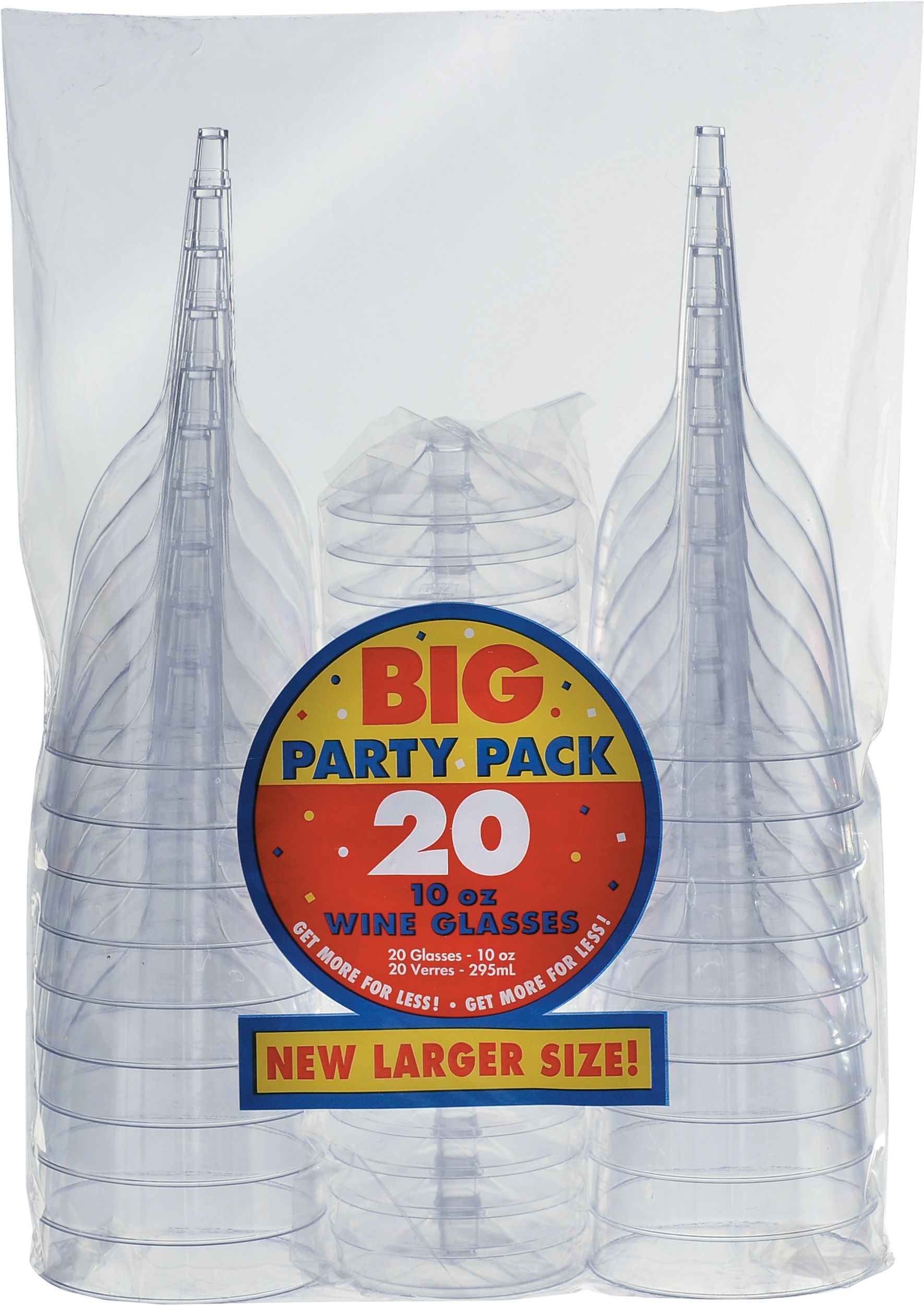 Plastic Reusable Wine Glasses, Clear, 11-ounce, 20-pk