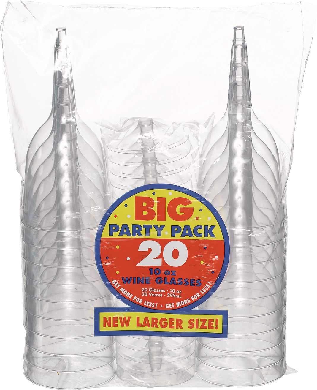 Plastic Reusable Wine Glasses, Clear, 11-ounce, 20-pk