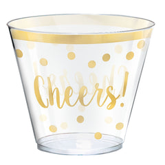 Plastic Reusable Tumbler Cups, Clear/Gold Polka Dot, 9-ounce, 30-pk
