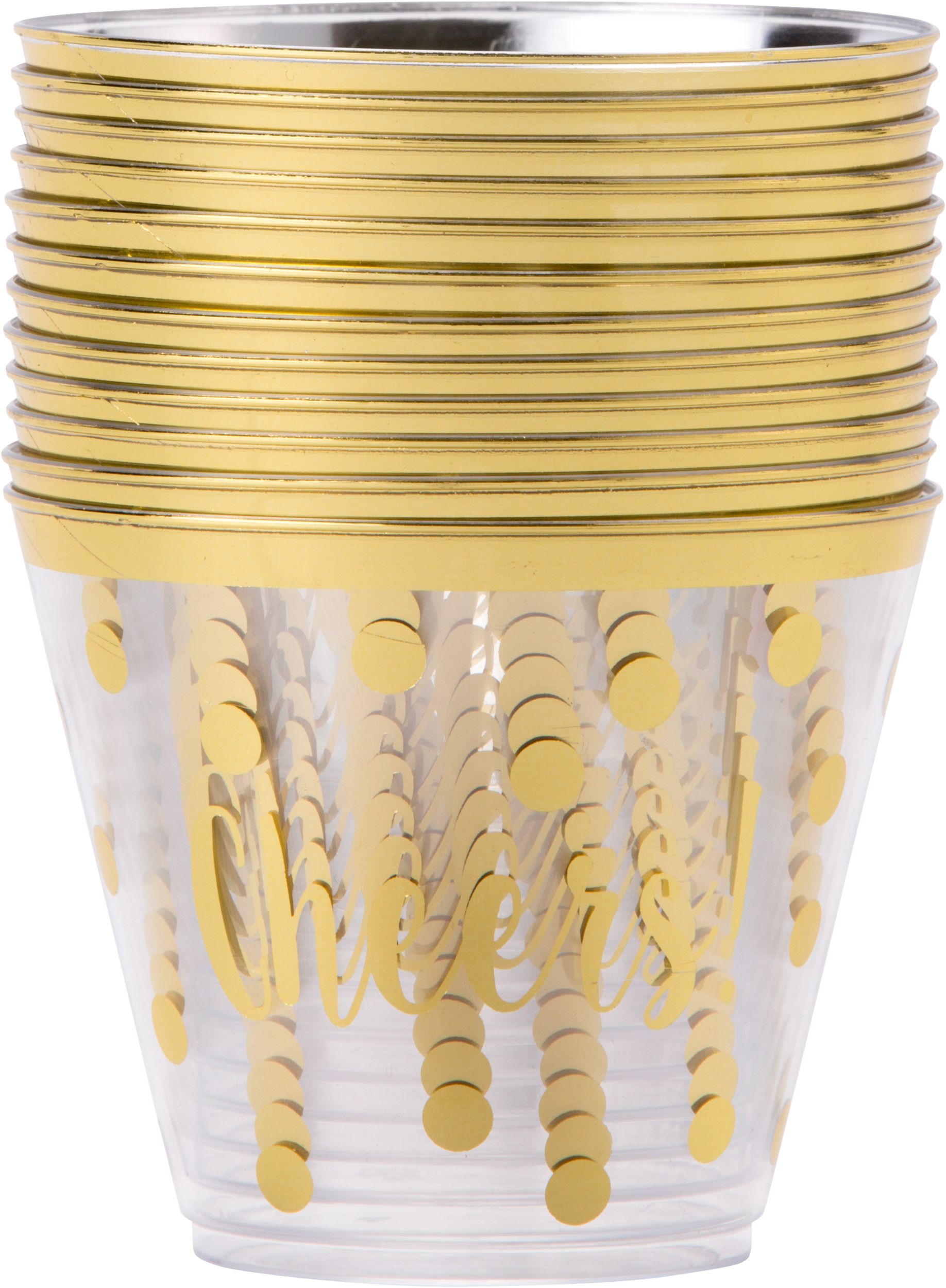 Plastic Reusable Tumbler Cups, Clear/Gold Polka Dot, 9-ounce, 30-pk