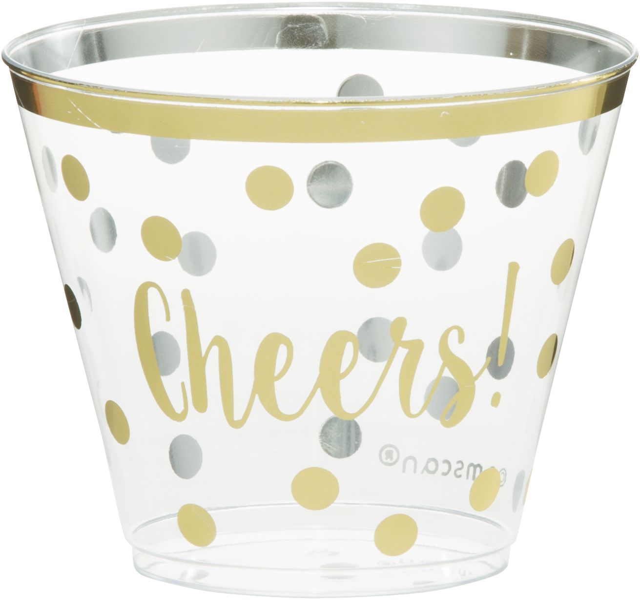 Plastic Reusable Tumbler Cups, Clear/Gold Polka Dot, 9-ounce, 30-pk
