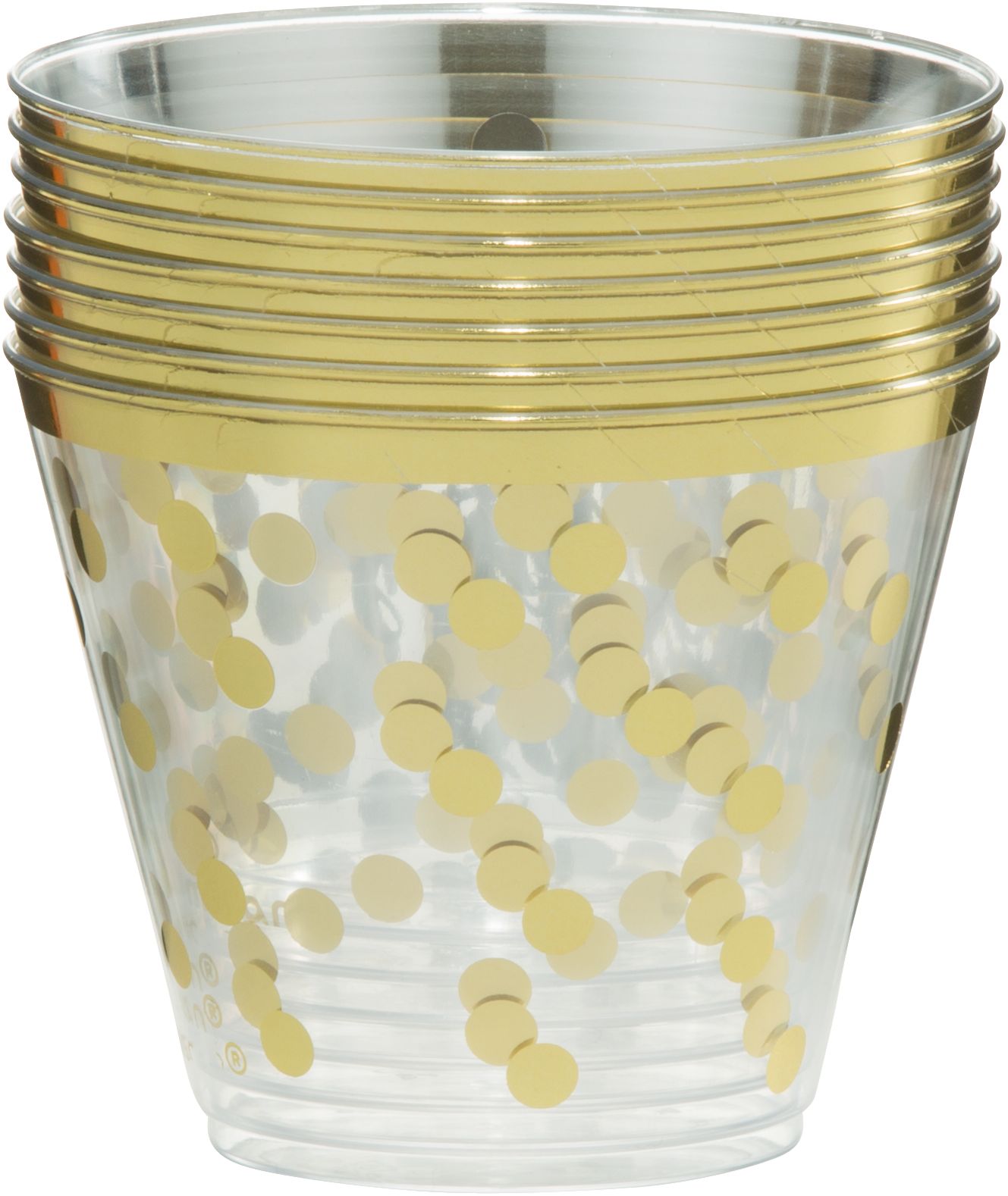 Plastic Reusable Tumbler Cups, Clear/Gold Polka Dot, 9-ounce, 30-pk