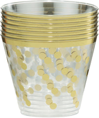 Plastic Reusable Tumbler Cups, Clear/Gold Polka Dot, 9-ounce, 30-pk