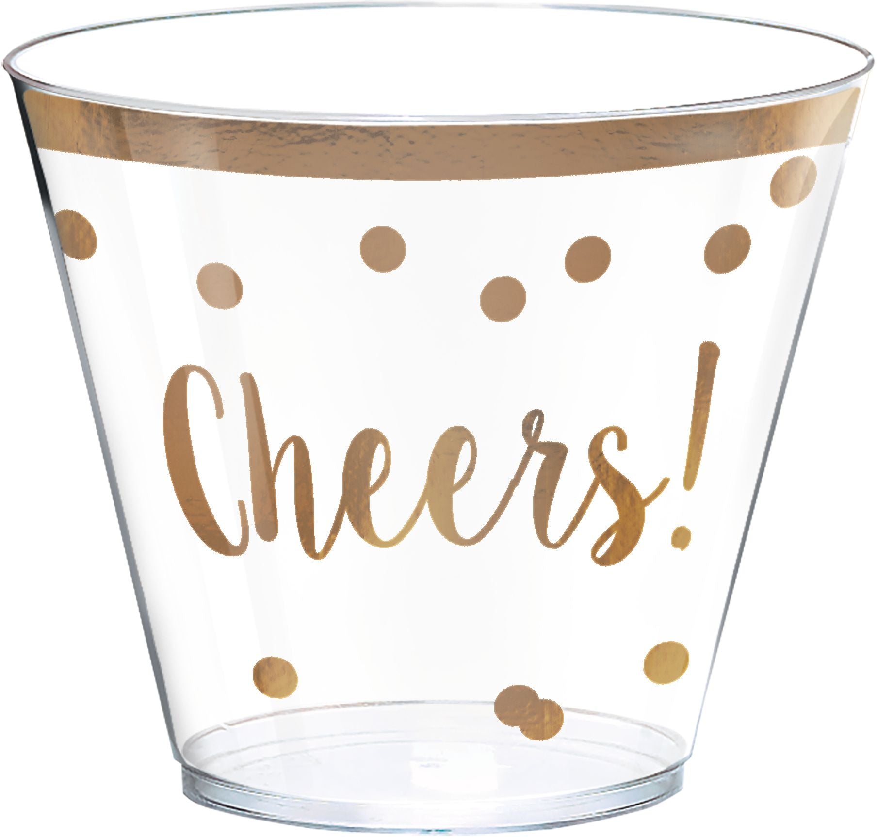 Plastic Reusable Tumbler Cups, Clear/Gold Polka Dot, 9-ounce, 30-pk