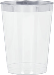 Bordered Trim Plastic Tumblers, Clear/Silver, 10-ounce, 20-pk