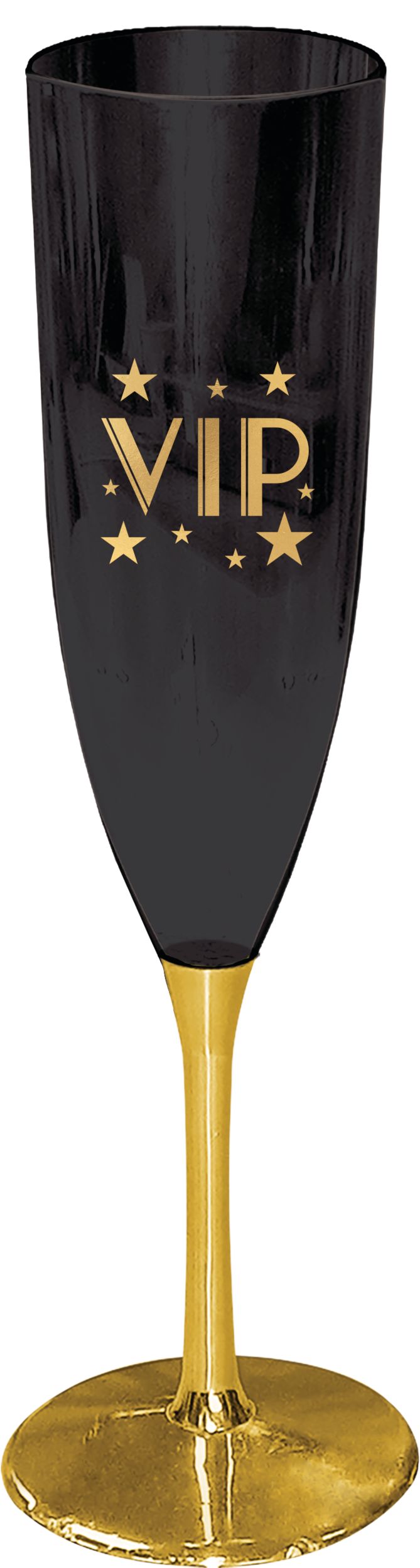 VIP Champagne Flutes, Plastic, Black/Gold, 5-oz, 4-pk