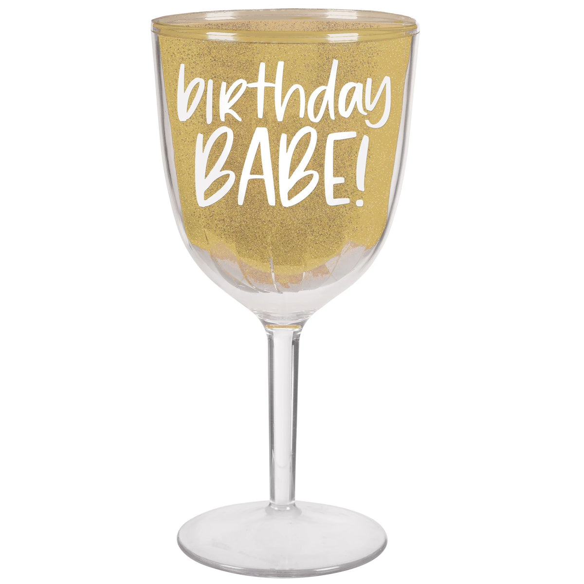 "Birthday Babe" Reusable Plastic Goblet Cup, Gold, 26 oz, 6-pk